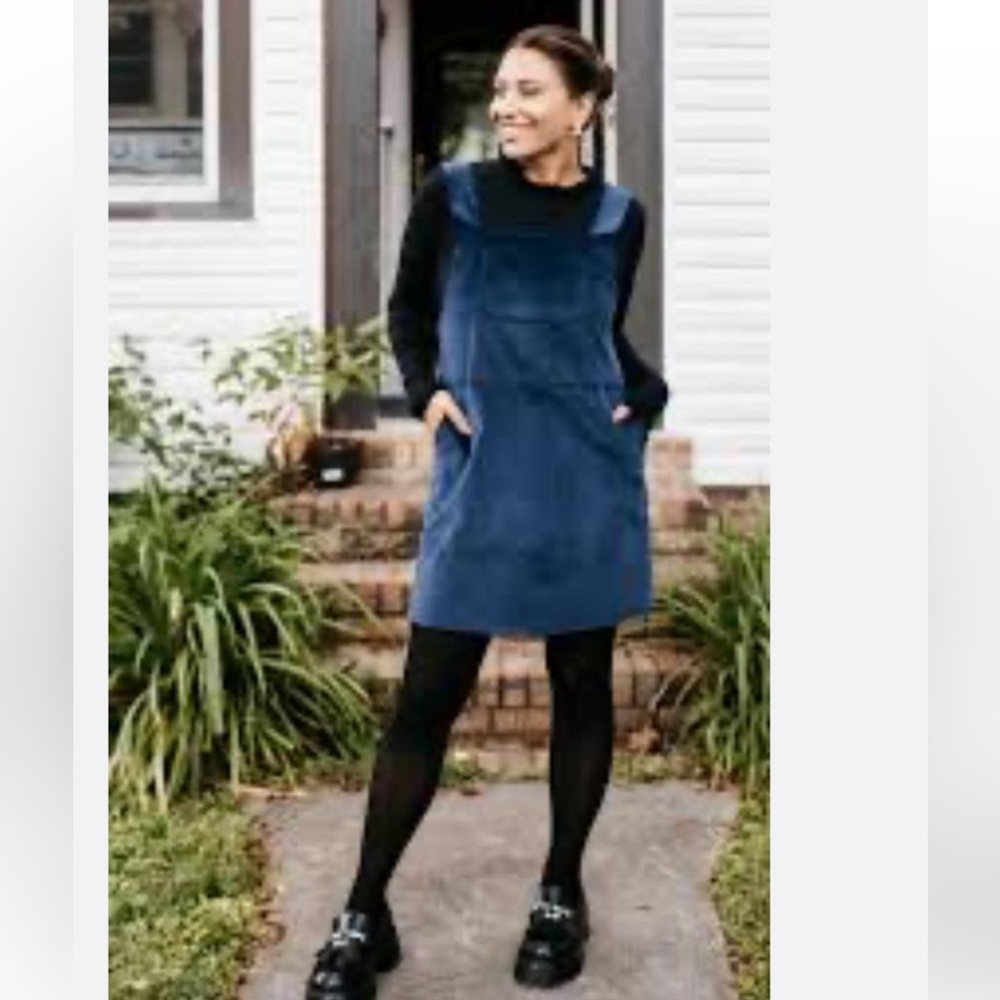 Classic Navy Corduroy Pinafore Dress - Size L
